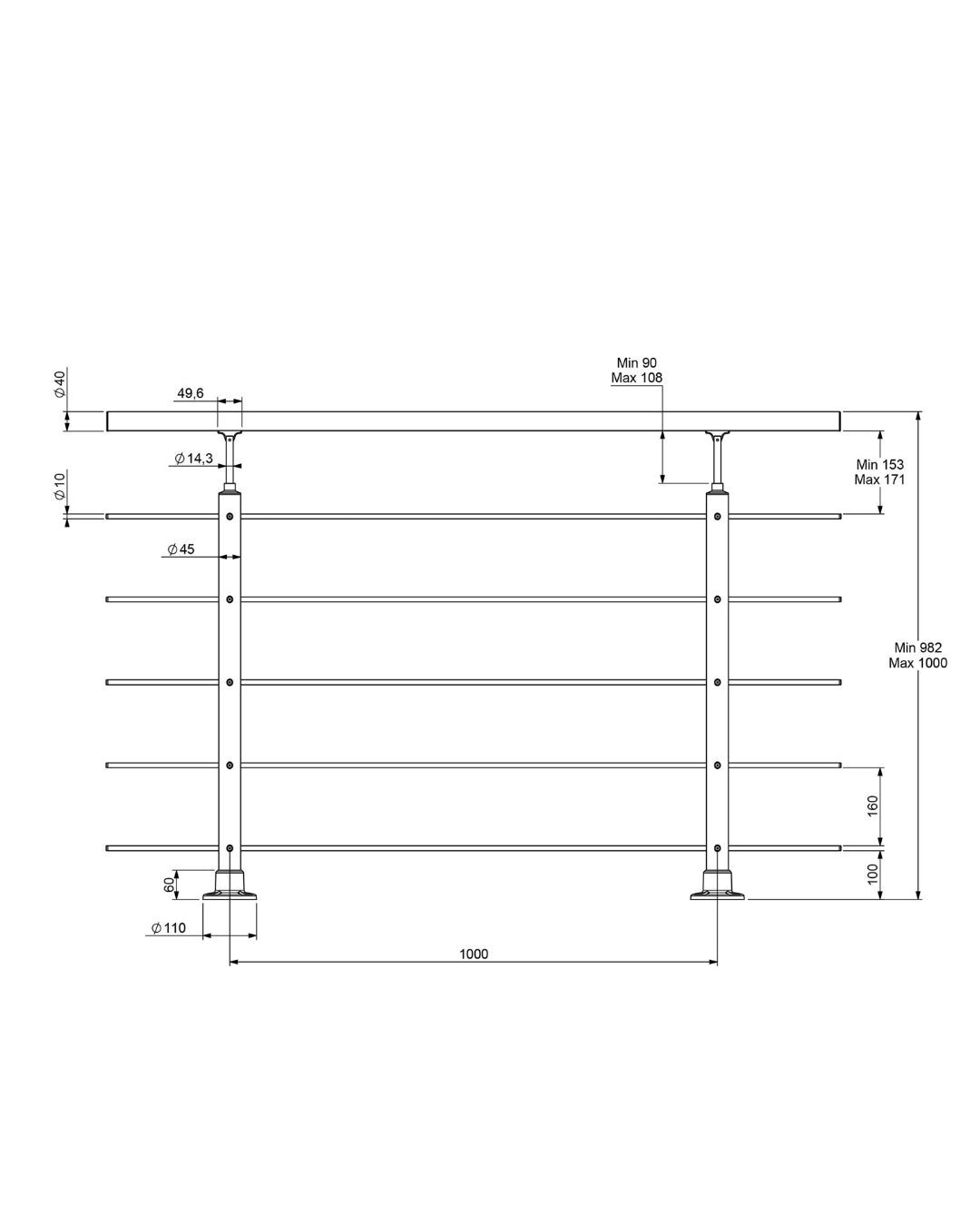 Dolle Geländerset PS 010 Aluminium Bodenmontage