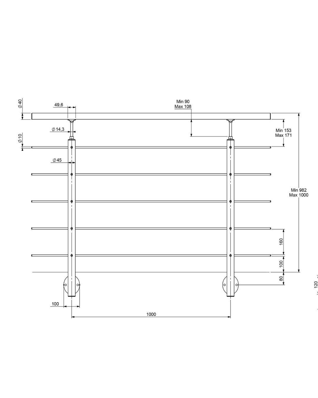Dolle Geländerset PS 011 Aluminium seitliche Montage
