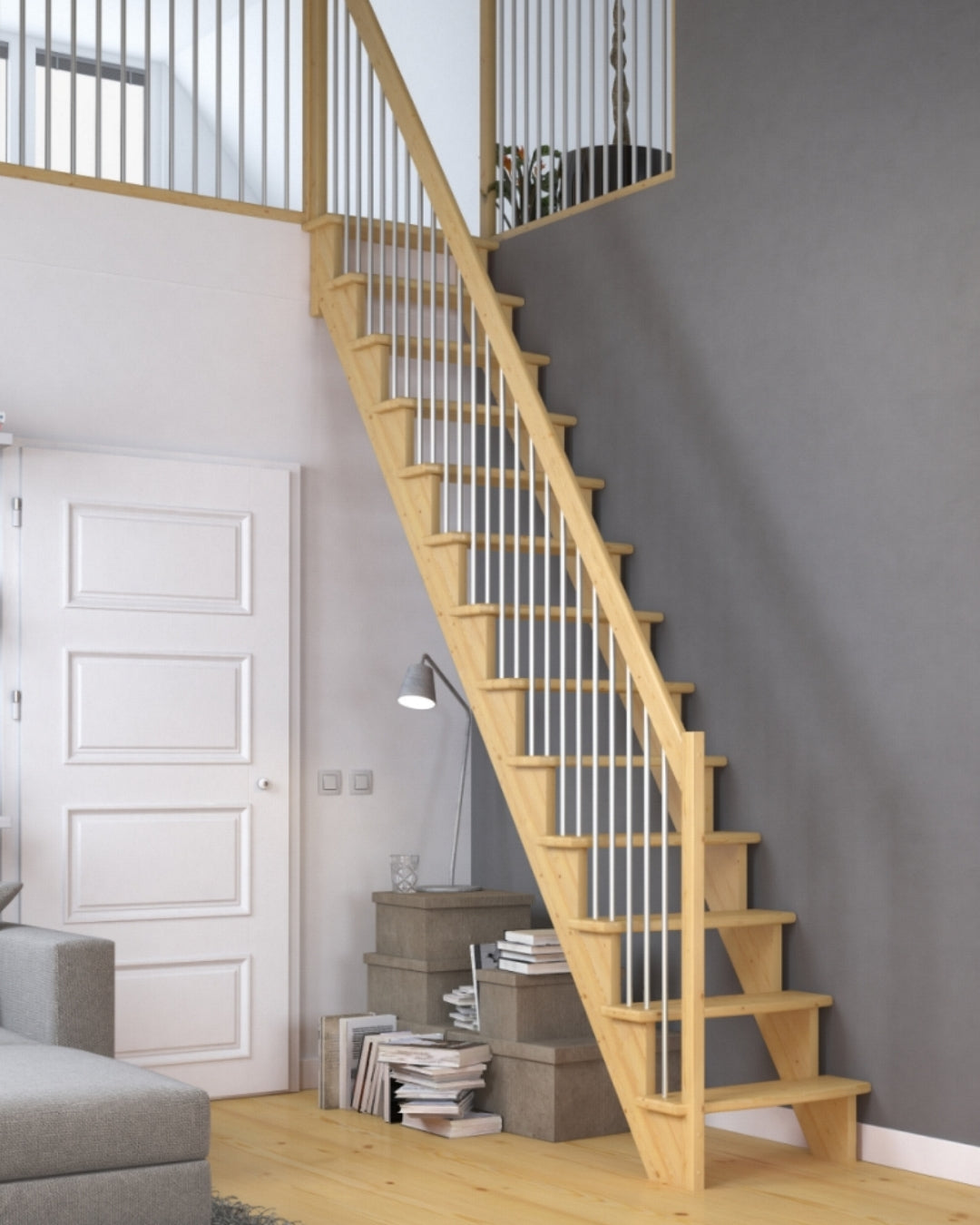 Raumspartreppe Dolle Lyon, Treppenlauf gerade, Kiefer, inkl. Geländer