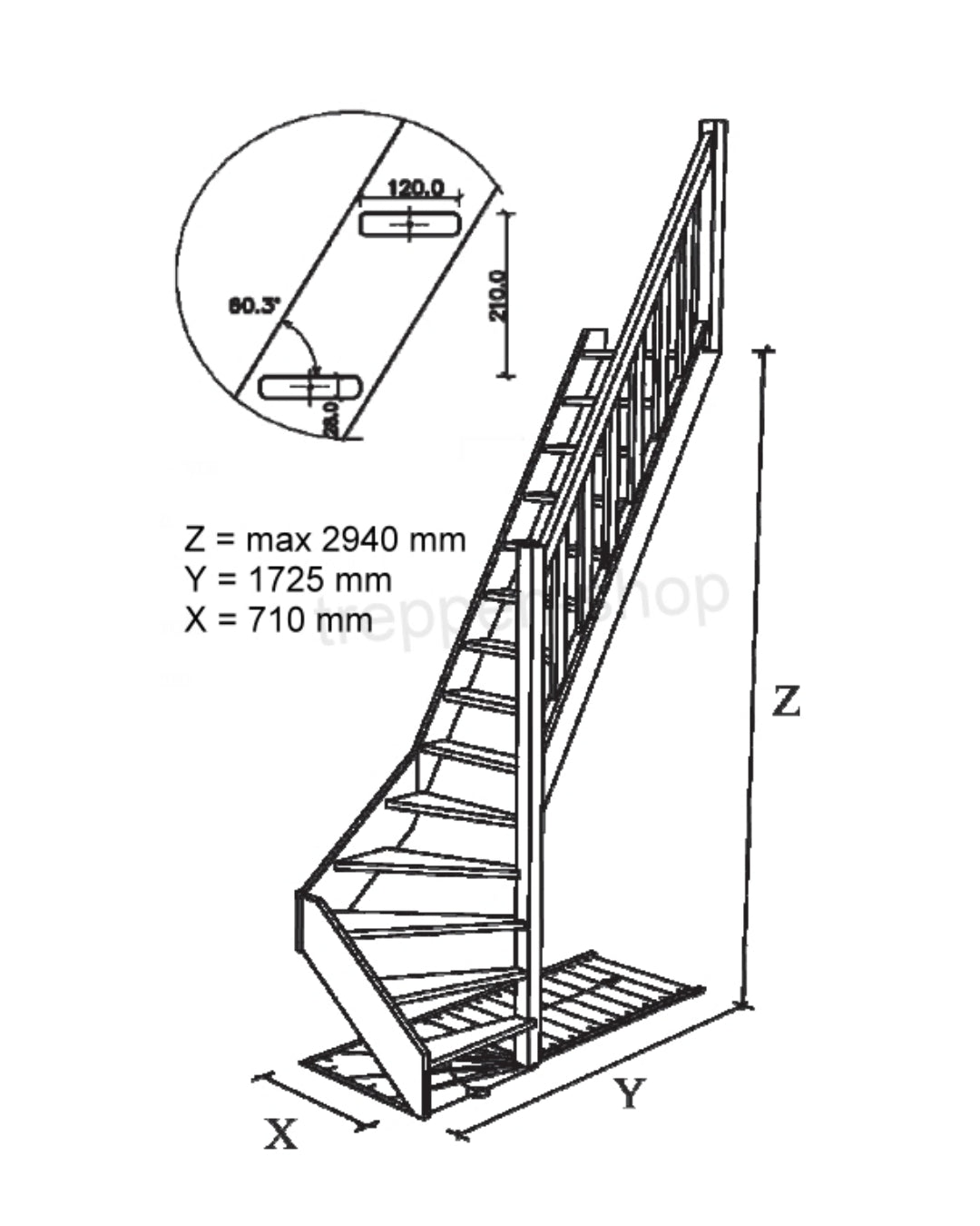 Raumspartreppe Paderborn Buche - 1/4 gewendelt rechts