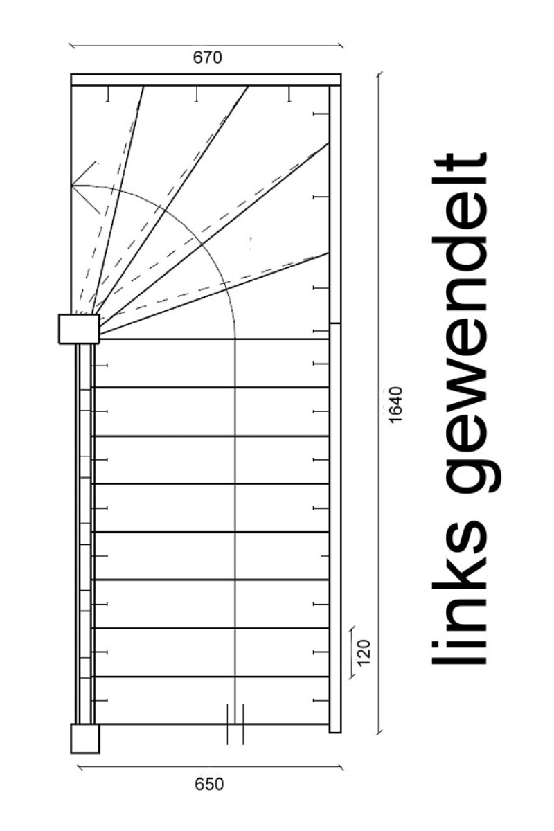 Raumspartreppe Paderborn Fichte - oben 1/4 gewendelt links
