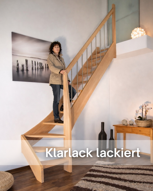 1/4 Classic Raumspartreppe Maßanfertigung, Klarlack lackiert