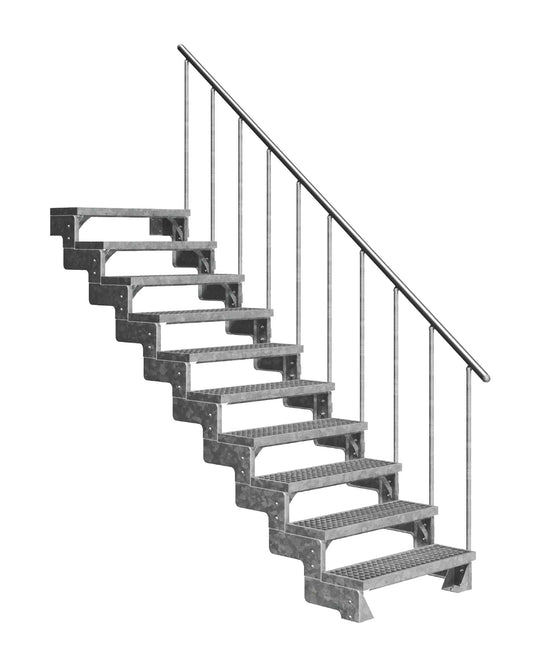 Außentreppe Gardentop mit Geländer und Gitterrost Stufen, 10 Stufen GH 220cm