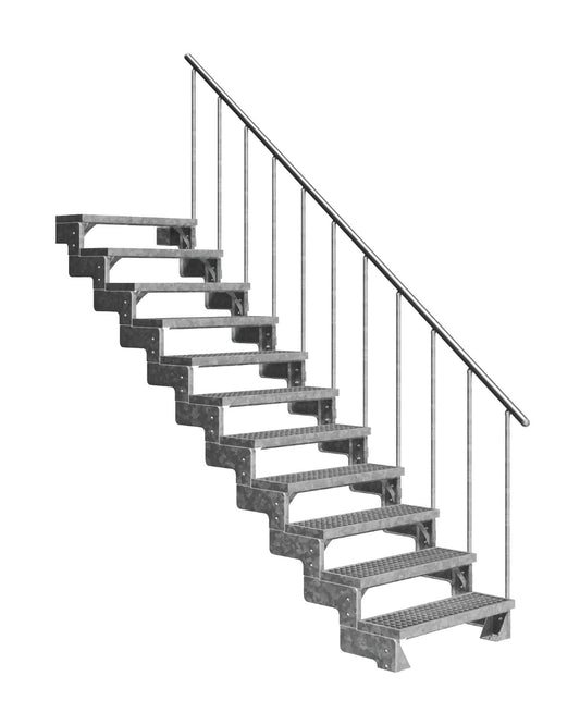 Außentreppe Gardentop mit Geländer und Gitterrost Stufen, 11 Stufen GH 242cm