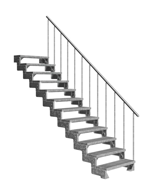 Außentreppe Gardentop mit Geländer und Gitterrost Stufen, 12 Stufen GH 264cm