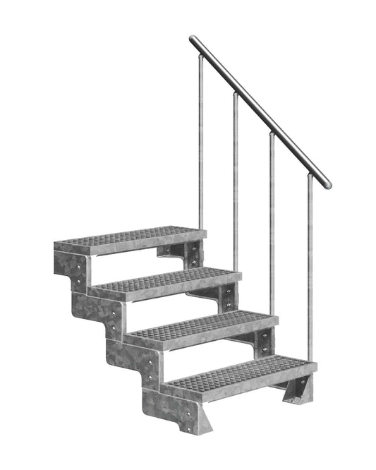 Außentreppe Gardentop mit Geländer und Gitterrost Stufen, 4 Stufen GH 88cm