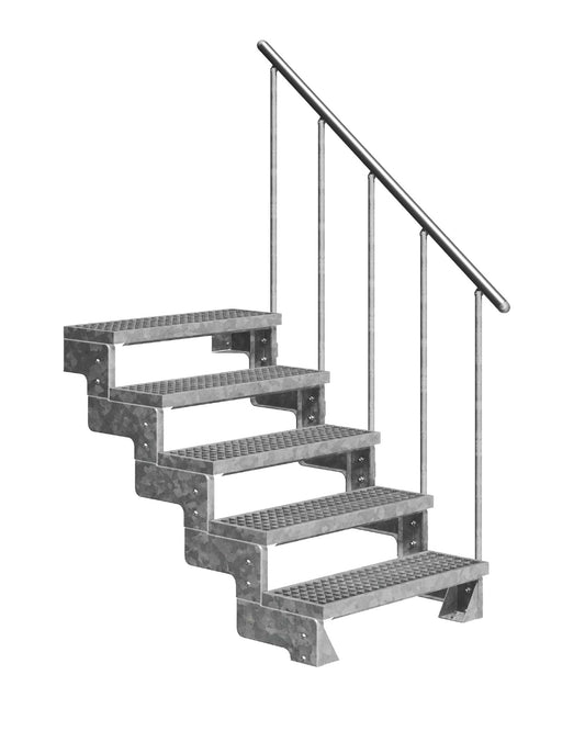 Außentreppe Gardentop mit Geländer und Gitterrost Stufen, 5 Stufen GH 110cm