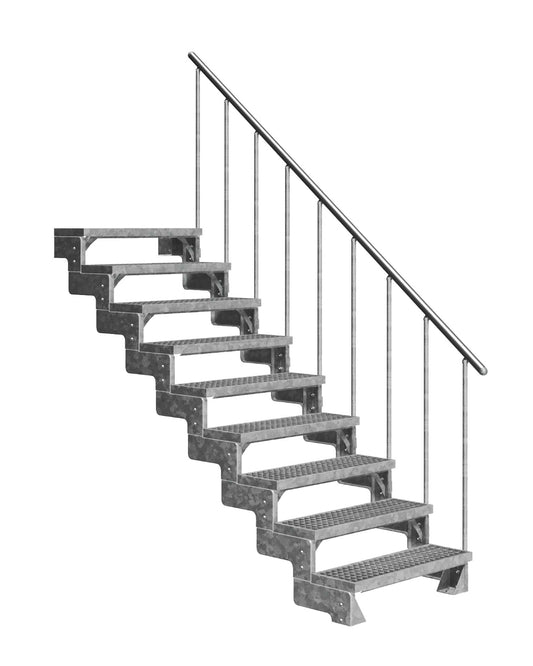 Außentreppe Gardentop mit Geländer und Gitterrost Stufen, 9 Stufen GH 198cm