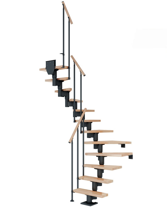 Treppe Dublin, Ahorn, Treppenlauf 1/2, Anthrazit, Einzelstabgeländer