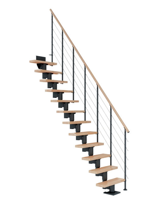 Treppe Dublin, Ahorn, Treppenlauf gerade, Anthrazit, Edelstahlgeländer