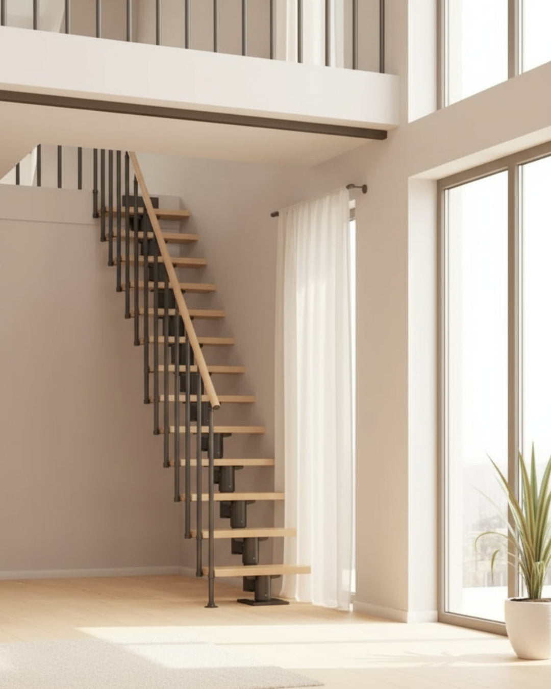 Treppe Dublin, Buche, Treppenlauf gerade, Anthrazit, Einzelstabgeländer