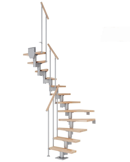 Treppe Dublin, Ahorn, Treppenlauf 1/2, perlgrau, Einzelstabgeländer