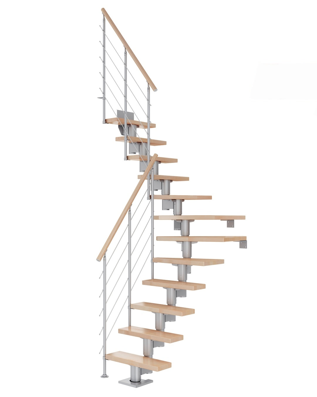 Treppe Dublin, Ahorn, Treppenlauf 1/4, perlgrau, Edelstahlgeländer