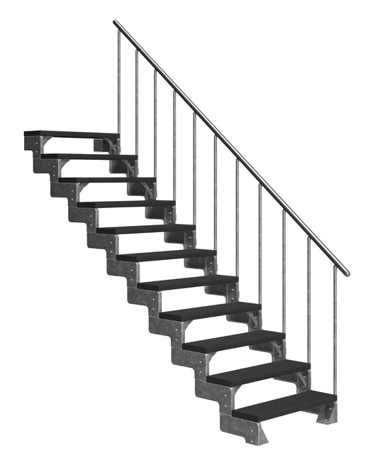 Außentreppe Gardentop mit Geländer und Trimaxstufen anthrazit, 11 Stufen GH 242cm