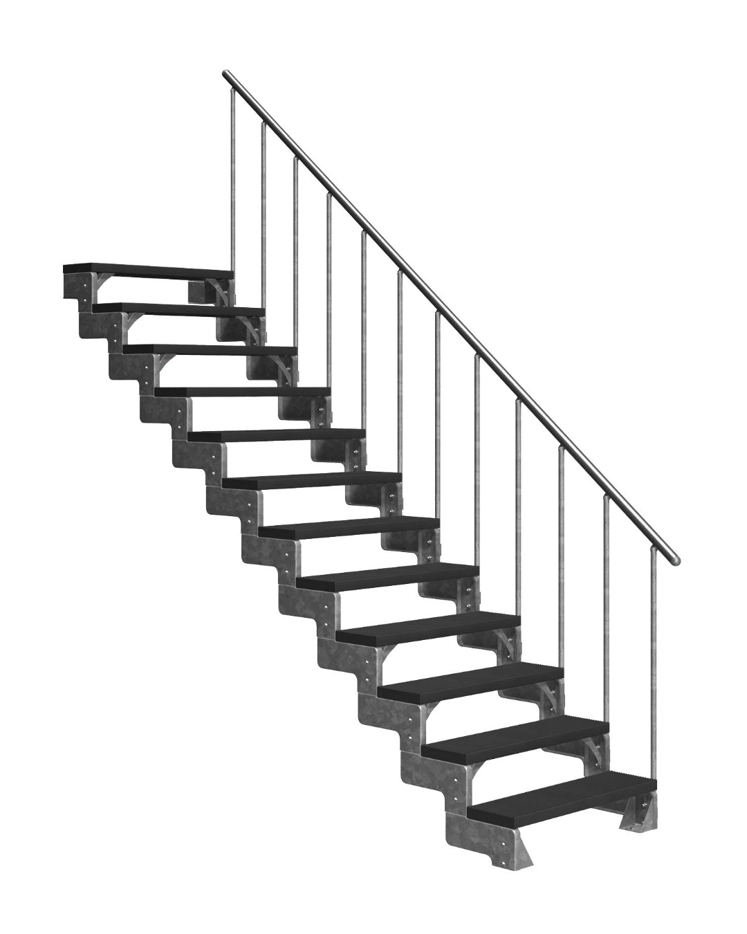 Außentreppe Gardentop mit Geländer und Trimaxstufen anthrazit, 12 Stufen GH 264cm