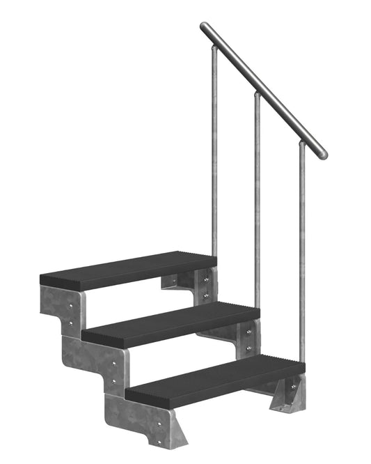 Außentreppe Gardentop mit Geländer und Trimaxstufen anthrazit, 3 Stufen GH 66cm