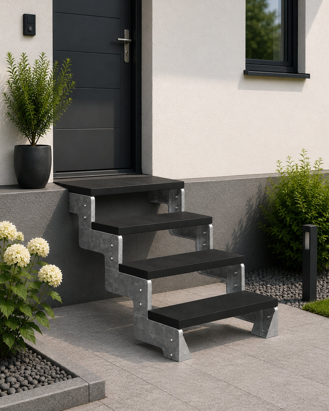 Außentreppe Gardentop ohne Geländer und Trimaxstufen anthrazit, 4 Stufen GH 88cm