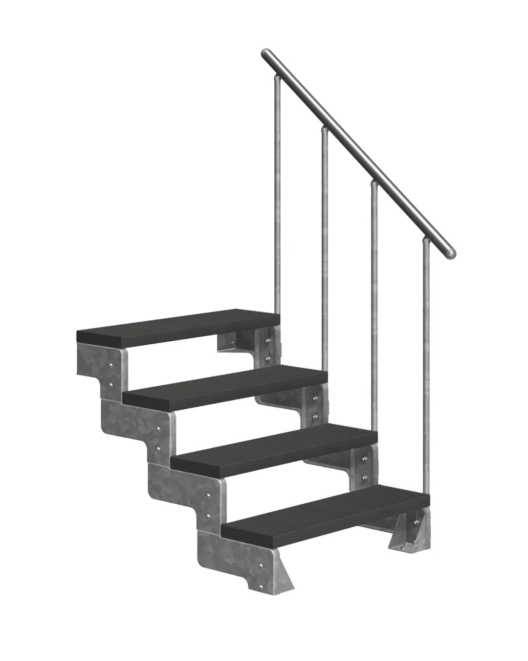 Außentreppe Gardentop mit Geländer und Trimaxstufen anthrazit, 4 Stufen GH 88cm