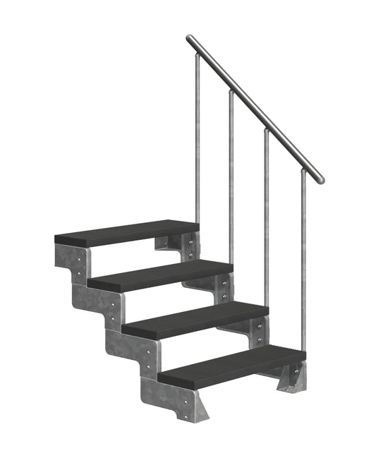Außentreppe Gardentop mit Geländer und Trimaxstufen anthrazit, 4 Stufen GH 88cm