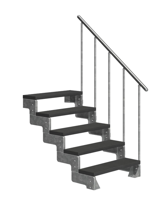 Außentreppe Gardentop mit Geländer und Trimaxstufen anthrazit, 5 Stufen GH 110cm