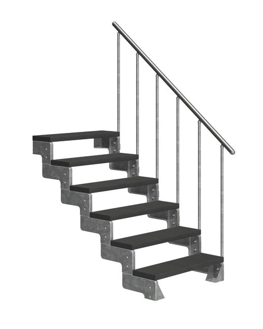 Außentreppe Gardentop mit Geländer und Trimaxstufen anthrazit, 6 Stufen GH 132cm