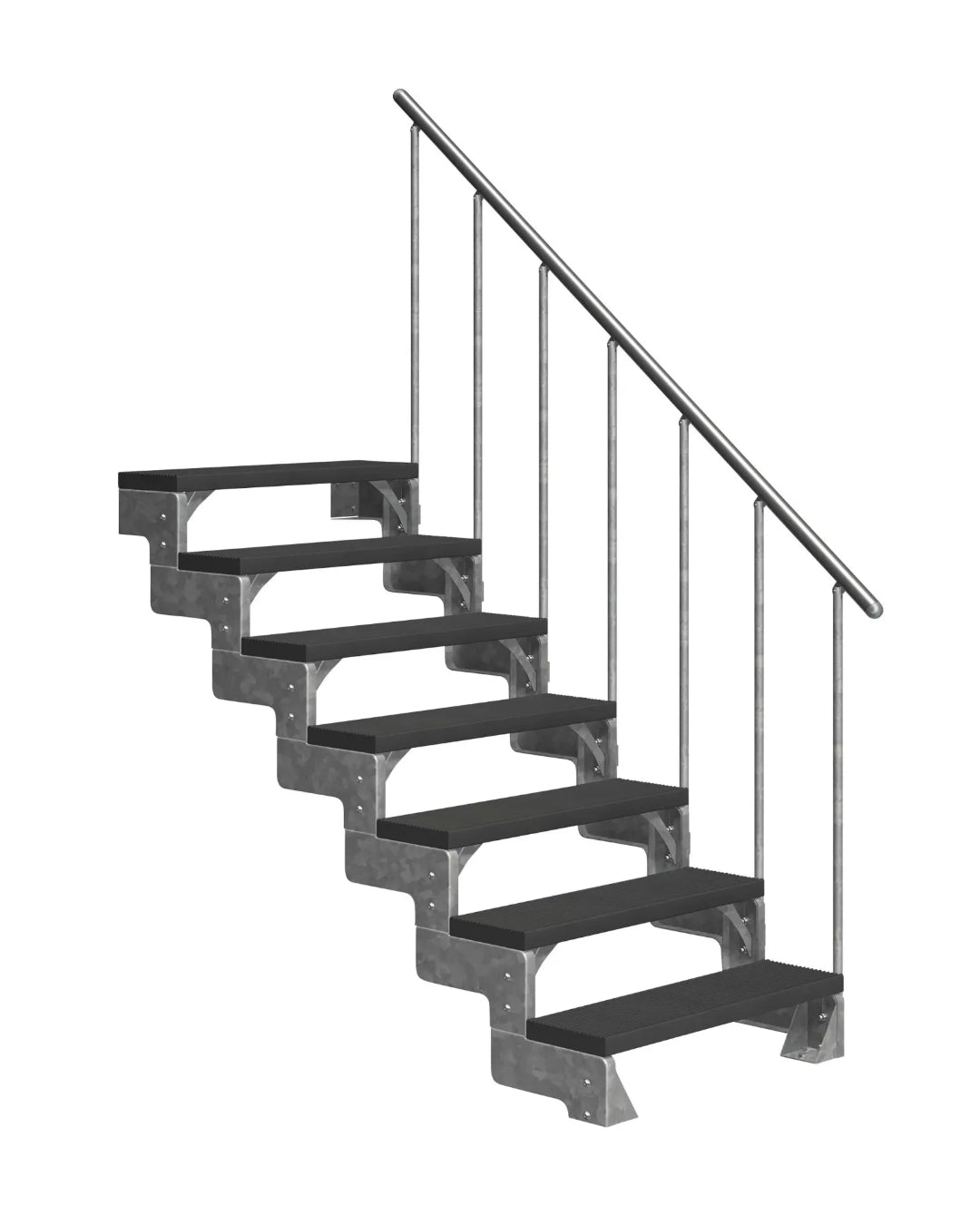 Außentreppe Gardentop mit Geländer und Trimaxstufen anthrazit, 7 Stufen GH 154cm