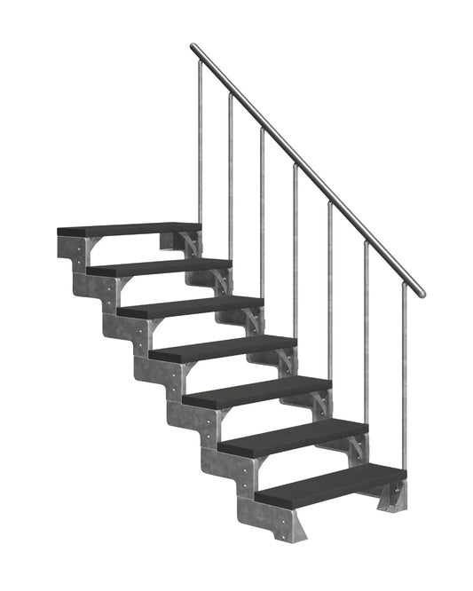 Außentreppe Gardentop mit Geländer und Trimaxstufen anthrazit, 7 Stufen GH 154cm