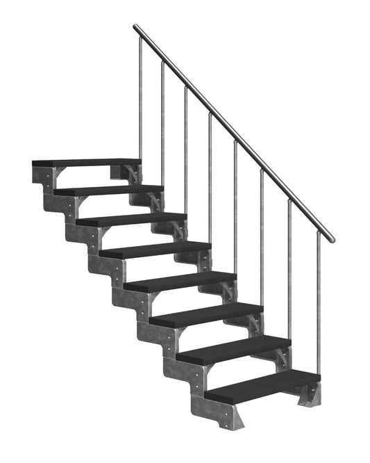 Außentreppe Gardentop mit Geländer und Trimaxstufen anthrazit, 8 Stufen GH 176cm