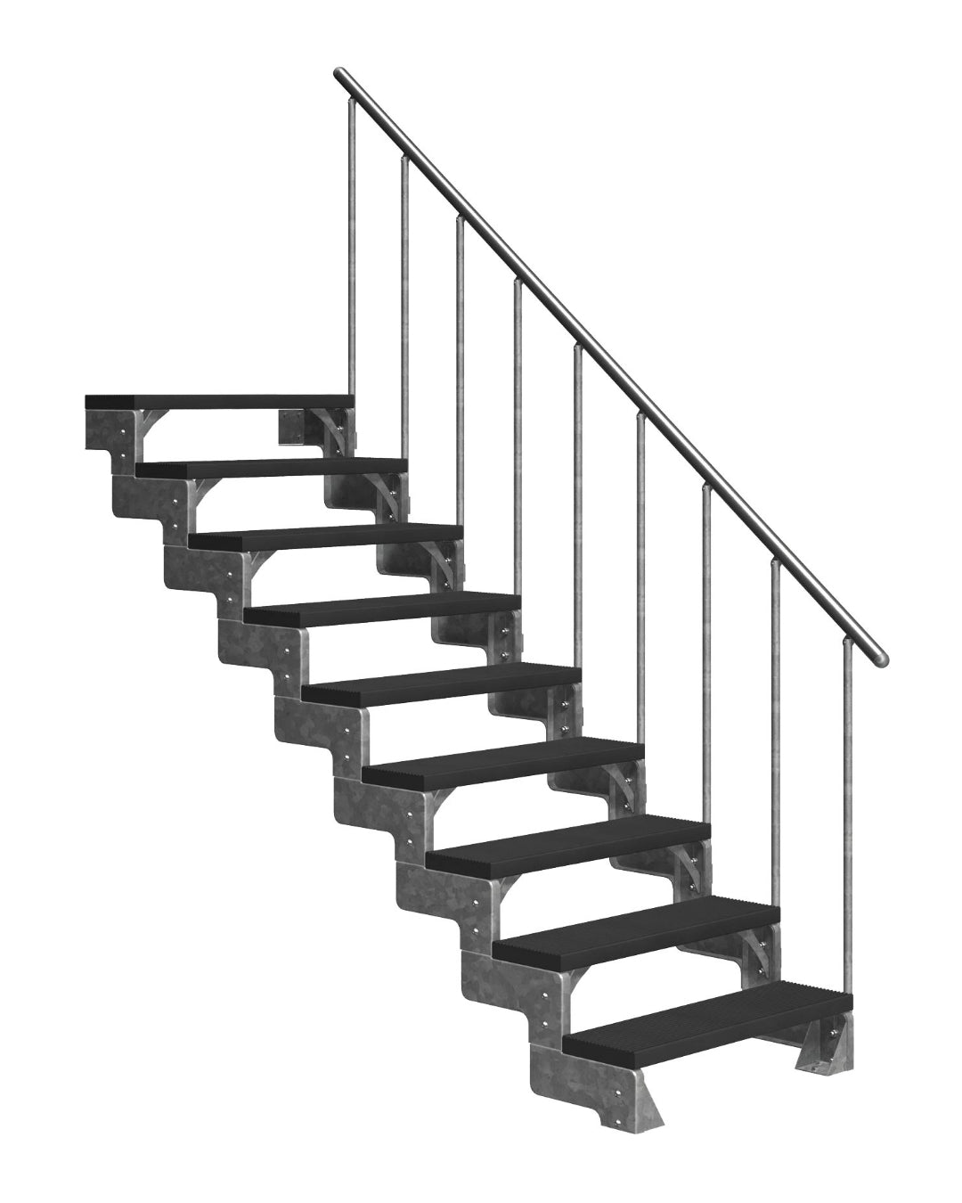 Außentreppe Gardentop mit Geländer und Trimaxstufen anthrazit, 10 Stufen GH 220cm