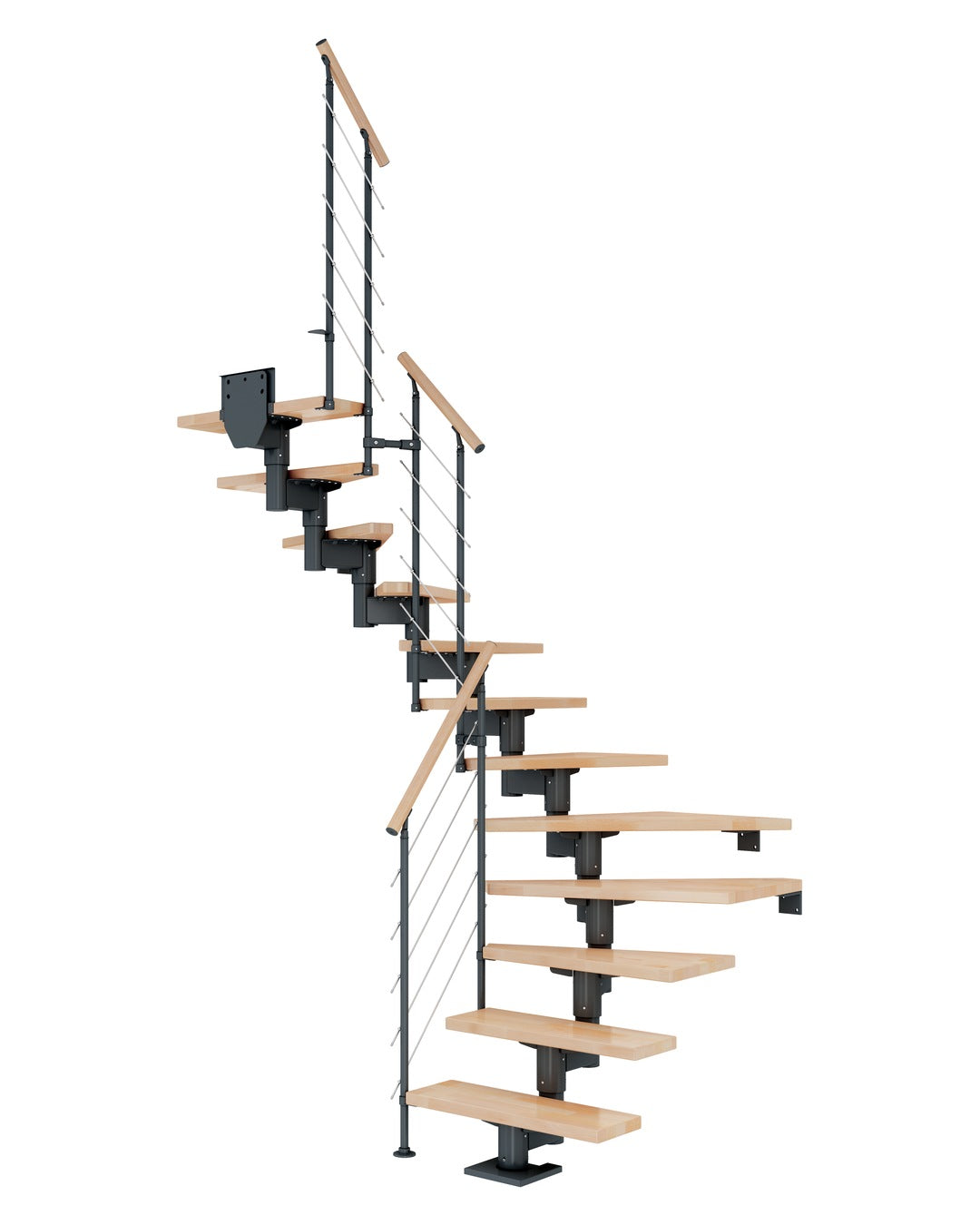 DOLLE Cork Anthrazit 75 cm mit Edelstahlgeländer – Buche lackiert – ½-gewendelt – Edelstahlgeländer