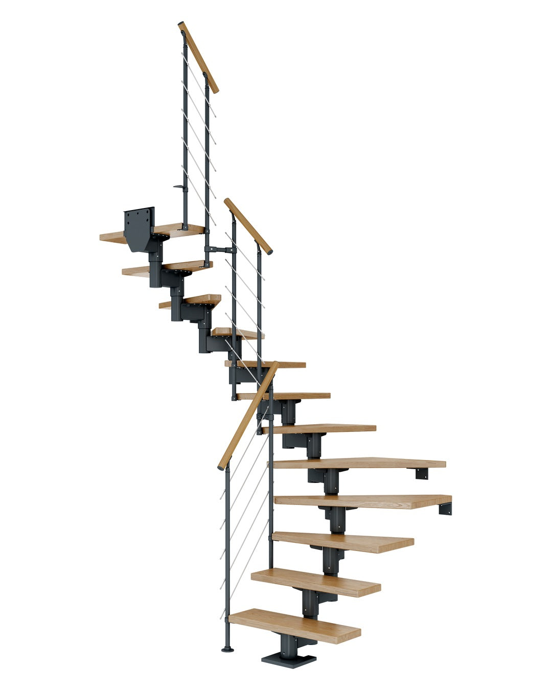 DOLLE Cork Anthrazit 75 cm mit Edelstahlgeländer – Eiche lackiert – ½-gewendelt – Edelstahlgeländer