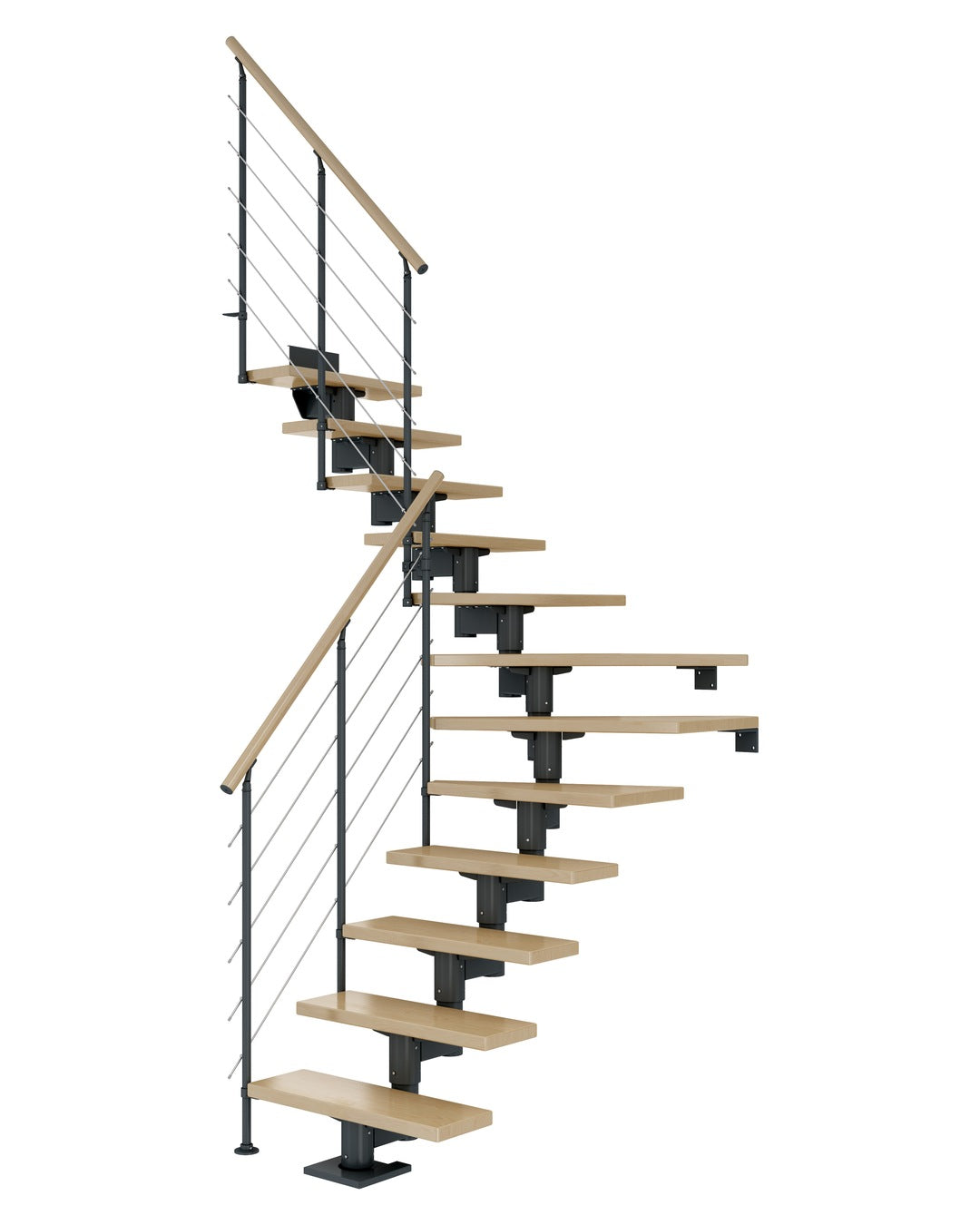 DOLLE Cork Anthrazit 75 cm mit Edelstahlgeländer – Bergahorn lackiert – ¼-gewendelt – Edelstahlgeländer
