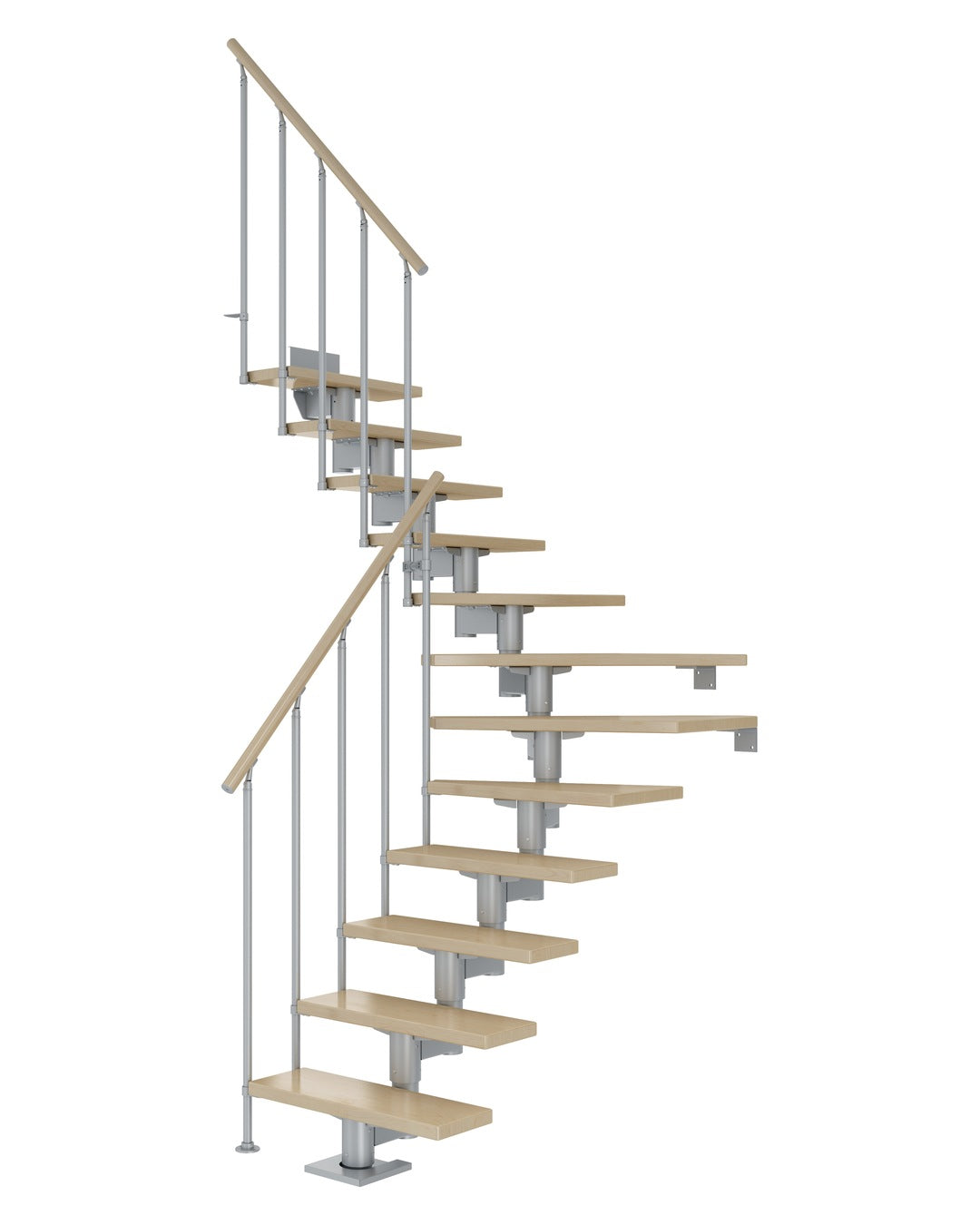 DOLLE Cork Perlgrau 75 cm mit Edelstahlgeländer – Bergahorn lackiert – ¼-gewendelt – Edelstahlgeländer