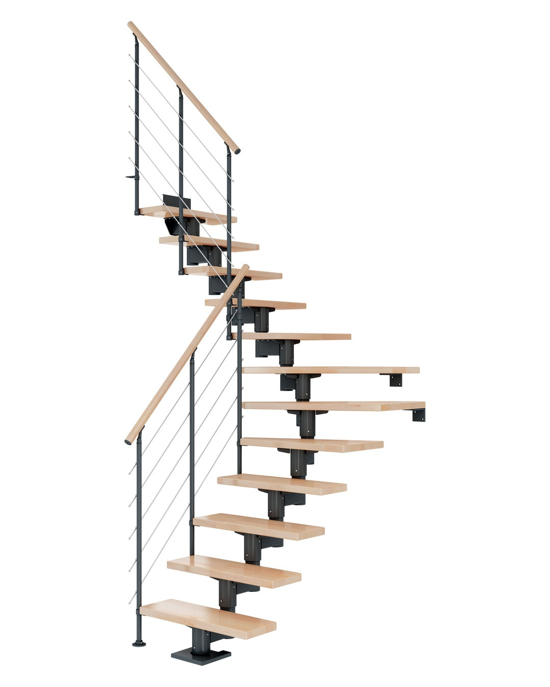 DOLLE Cork Anthrazit 75 cm mit Edelstahlgeländer – Buche lackiert – ¼-gewendelt – Edelstahlgeländer
