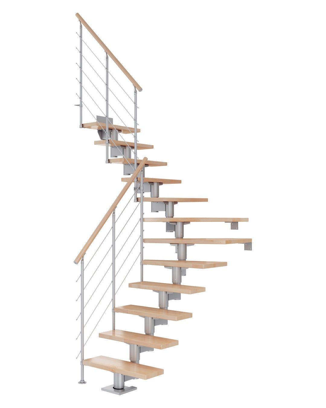 DOLLE Cork Perlgrau 75 cm mit Edelstahlgeländer – Buche lackiert – ¼-gewendelt – Edelstahlgeländer