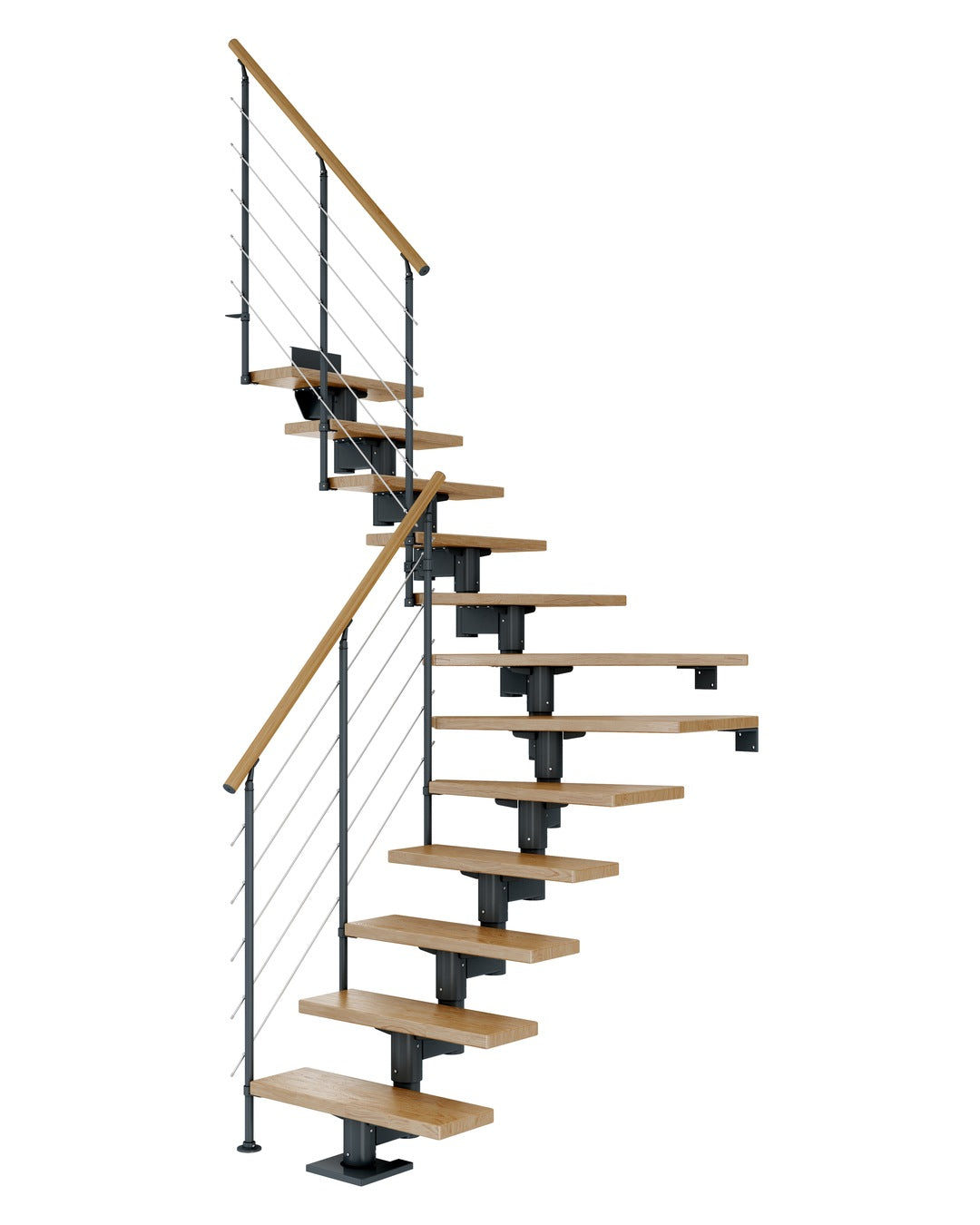 DOLLE Cork Anthrazit 75 cm mit Edelstahlgeländer – Eiche lackiert – ¼-gewendelt – Edelstahlgeländer
