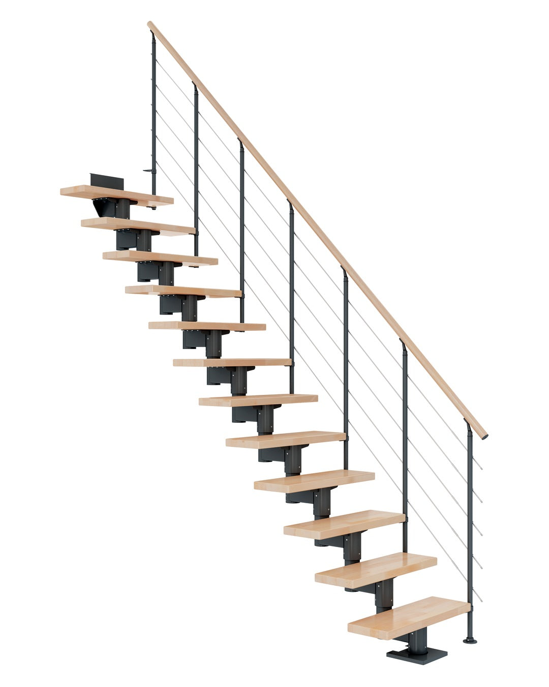 DOLLE Cork Anthrazit 75 cm mit Edelstahlgeländer – Buche lackiert – Gerade – Edelstahlgeländer