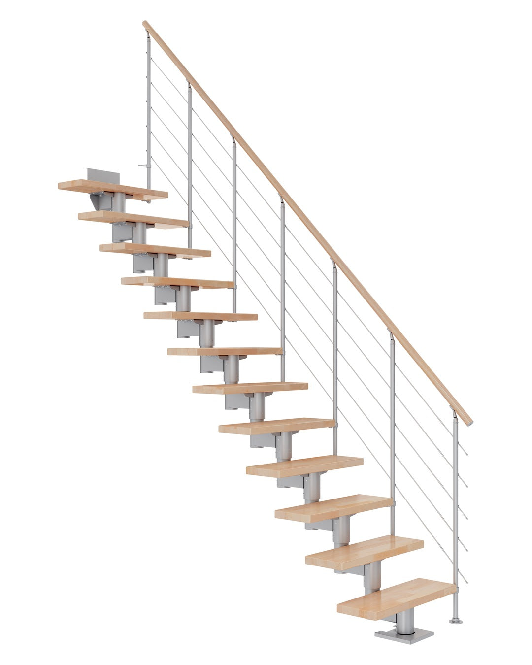DOLLE Cork Perlgrau 75 cm mit Edelstahlgeländer – Buche lackiert – Gerade – Edelstahlgeländer