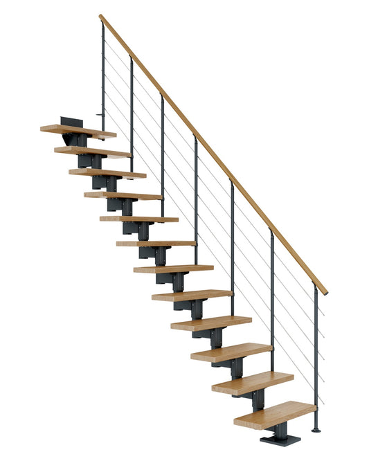 DOLLE Cork Anthrazit 75 cm mit Edelstahlgeländer – Eiche lackiert – Gerade – Edelstahlgeländer