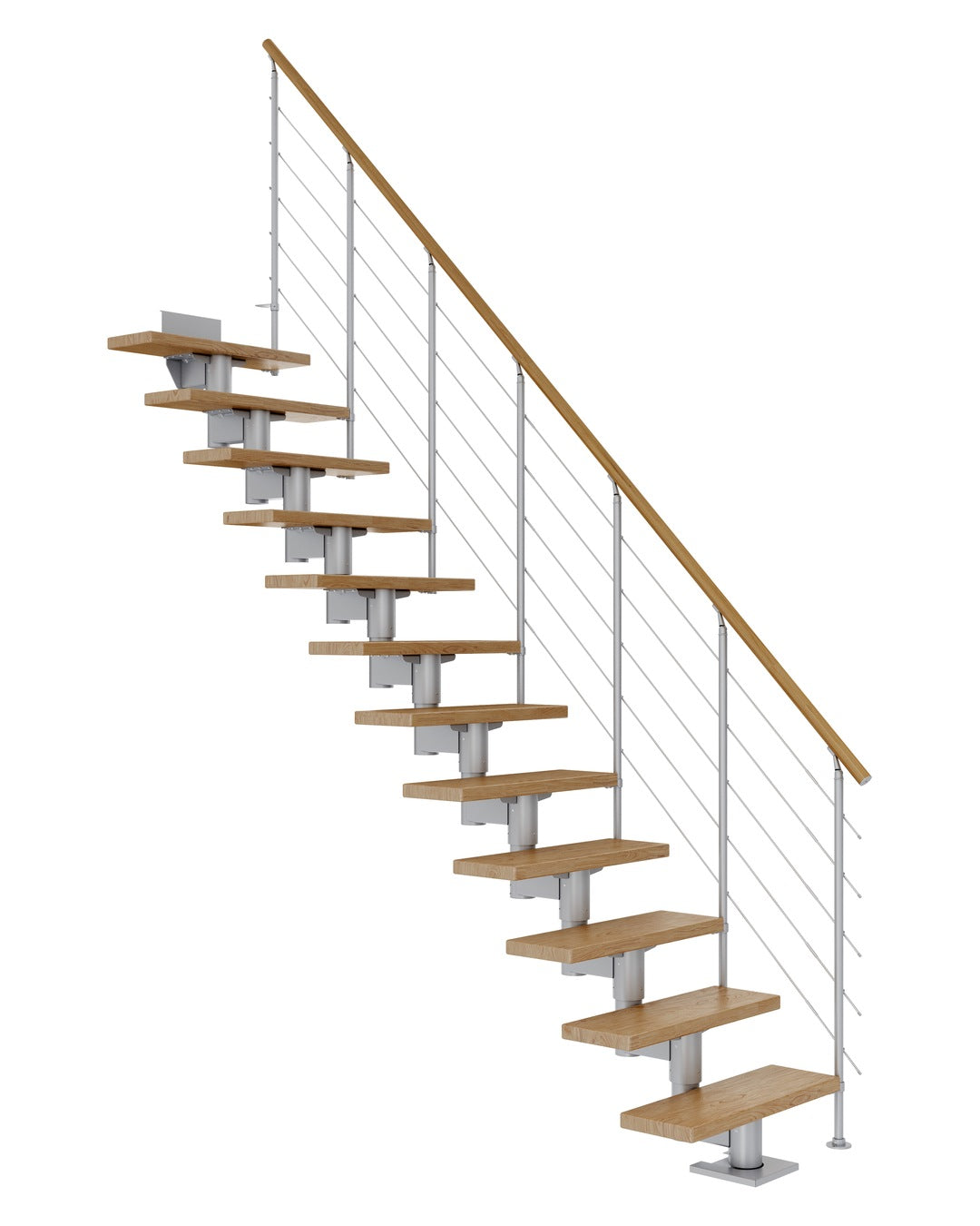 DOLLE Cork Perlgrau 75 cm mit Edelstahlgeländer – Eiche lackiert – Gerade – Edelstahlgeländer