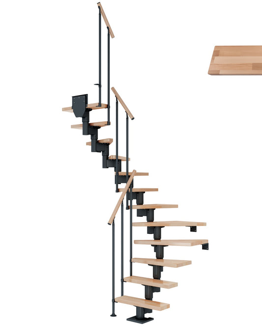 Treppe Dublin, Buche, Treppenlauf 1/2, Anthrazit, Einzelstabgeländer