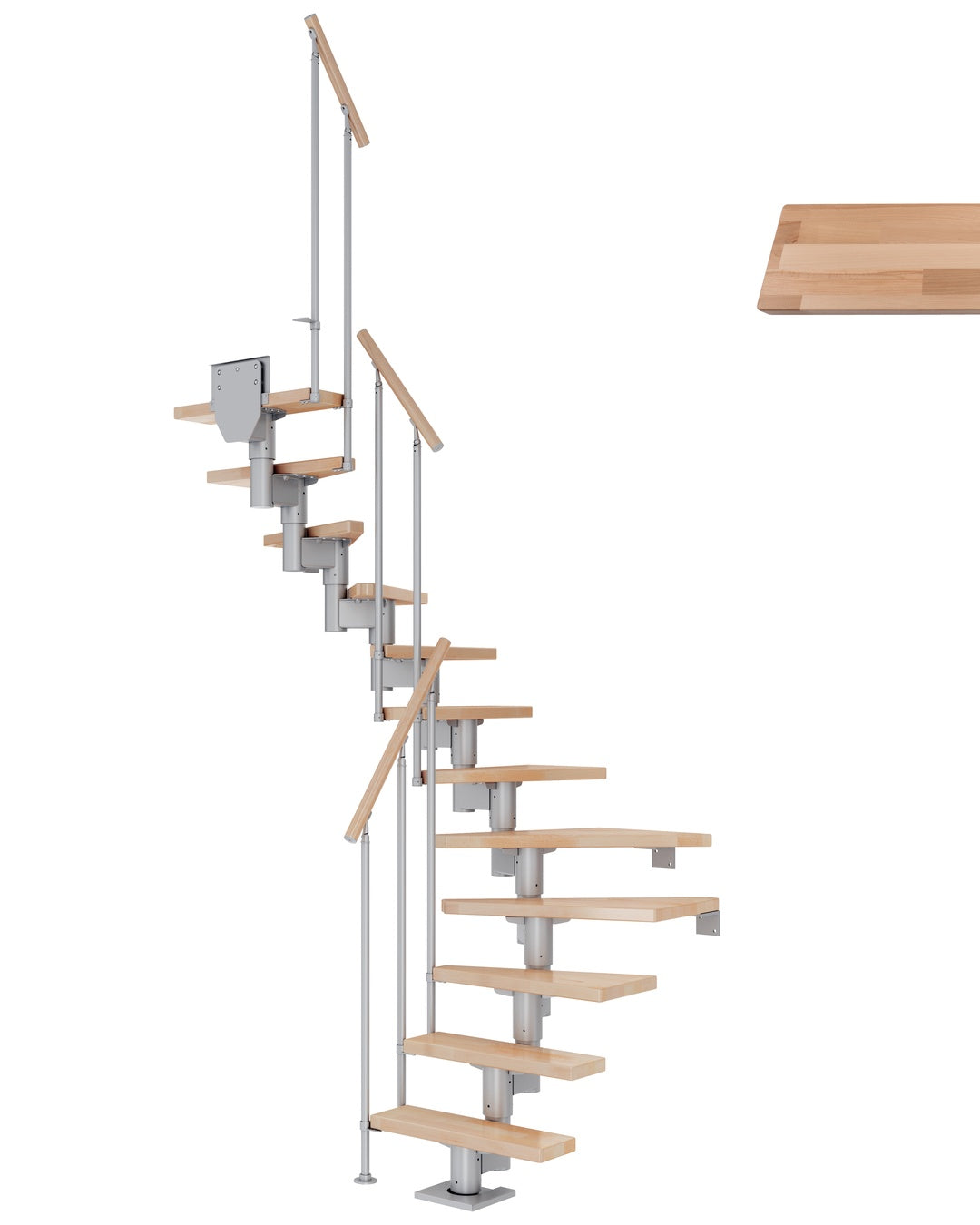 Treppe Dublin, Buche, Treppenlauf 1/2, perlgrau, Einzelstabgeländer