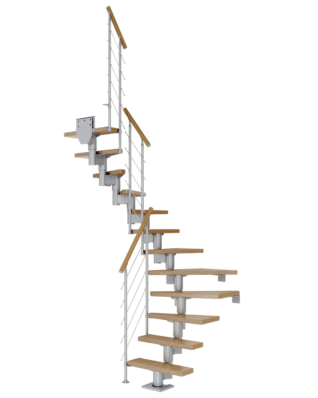 Treppe Dublin, Eiche, Treppenlauf 1/2, perlgrau, Edelstahlgeländer