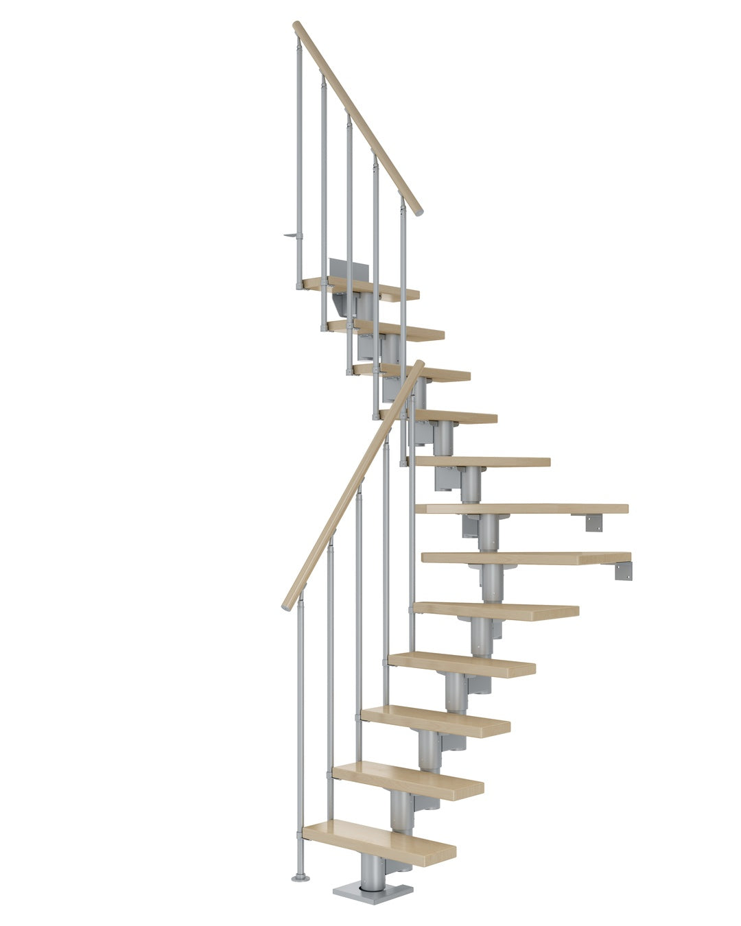 Treppe Dublin, Ahorn, Treppenlauf 1/4, perlgrau, Einzelstabgeländer