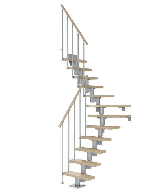 Treppe Dublin, Ahorn, Treppenlauf 1/4, perlgrau, Einzelstabgeländer