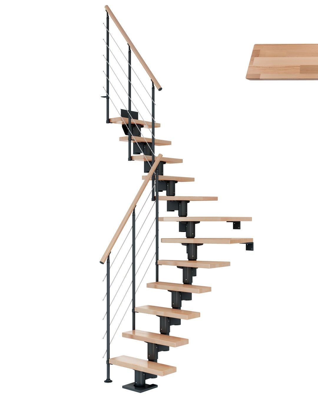 Treppe Dublin, Buche, Treppenlauf 1/4, Anthrazit, Edelstahlgeländer