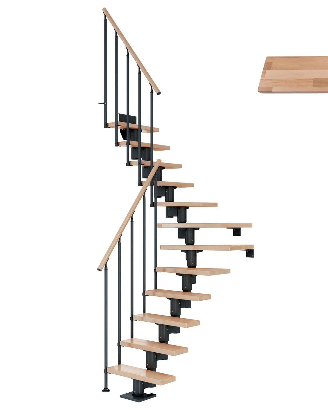 Treppe Dublin, Buche, Treppenlauf 1/4, Anthrazit, Einzelstabgeländer