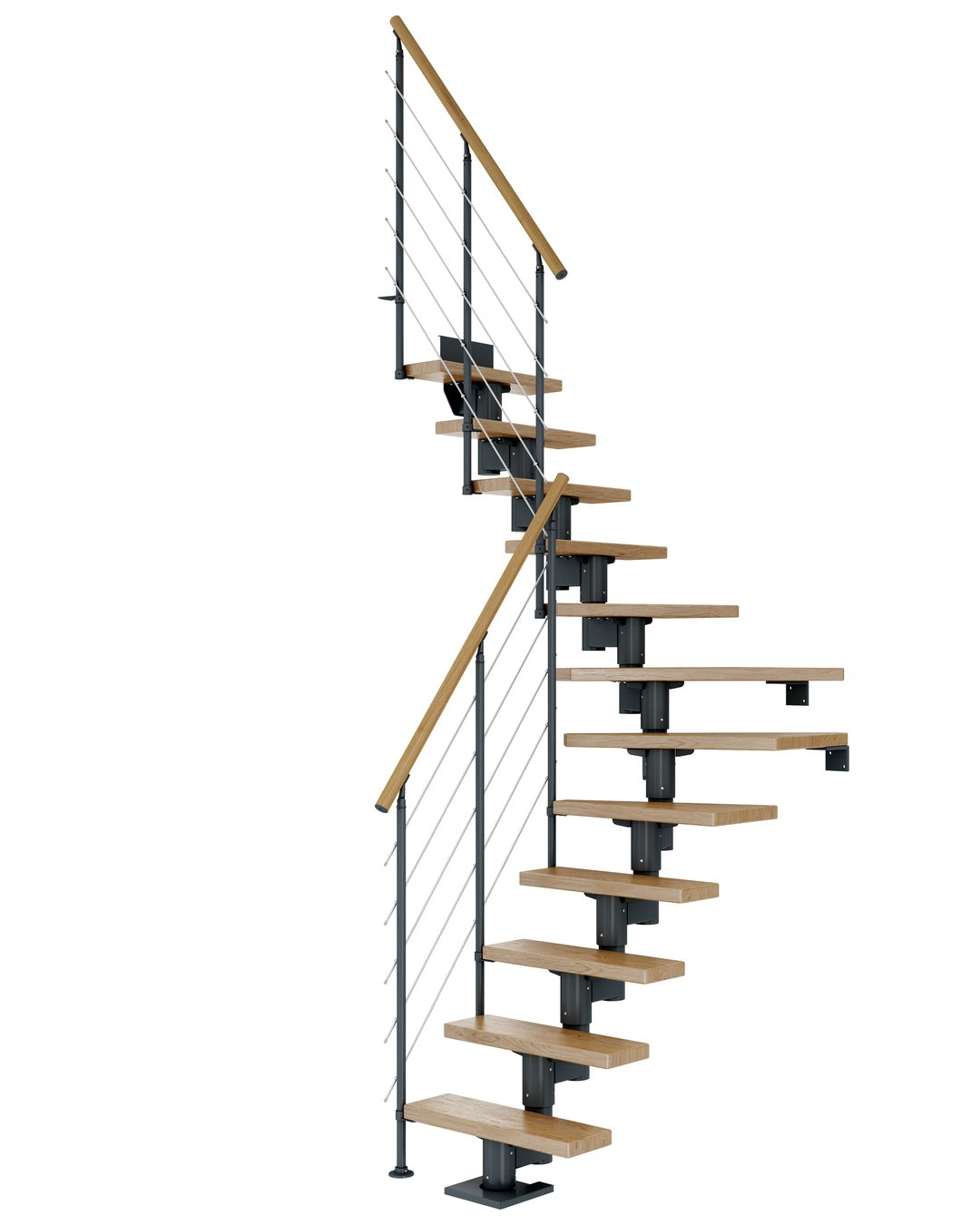 Treppe Dublin, Eiche, Treppenlauf 1/4, Anthrazit, Edelstahlgeländer