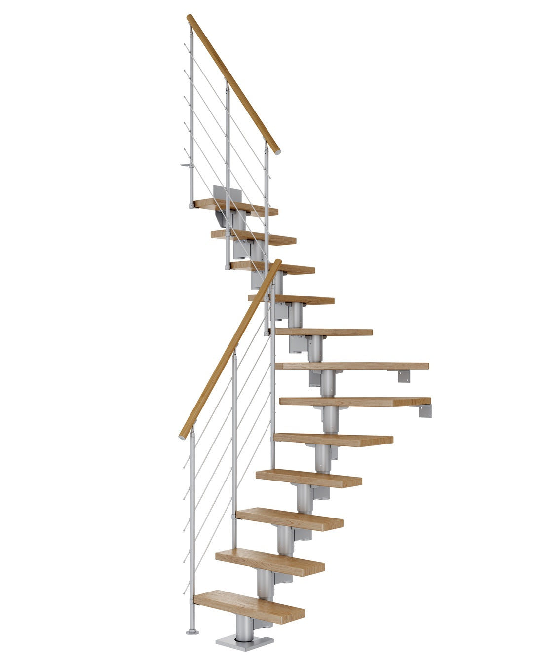 Treppe Dublin, Eiche, Treppenlauf 1/4, perlgrau, Edelstahlgeländer