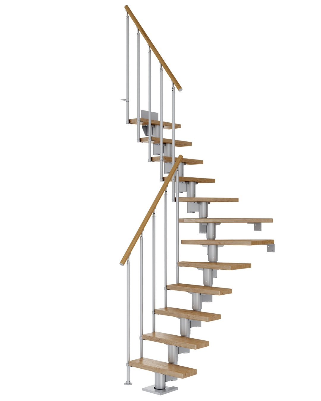 Treppe Dublin, Eiche, Treppenlauf 1/4, perlgrau, Einzelstabgeländer